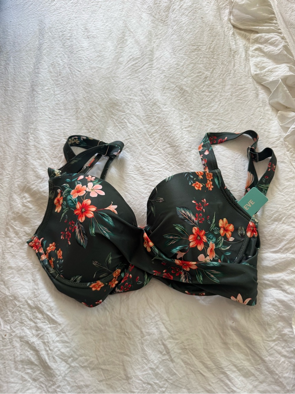 Eve Dark Green Floral Underwire Bikini Top with Orange & Cream Blooms